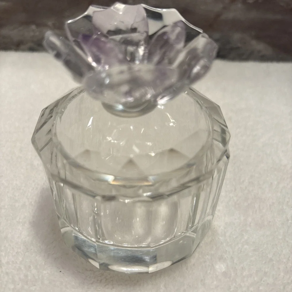 Lotus Flower Top Decorative Trinket Box ~ Crystal Clear Glass ~ 3